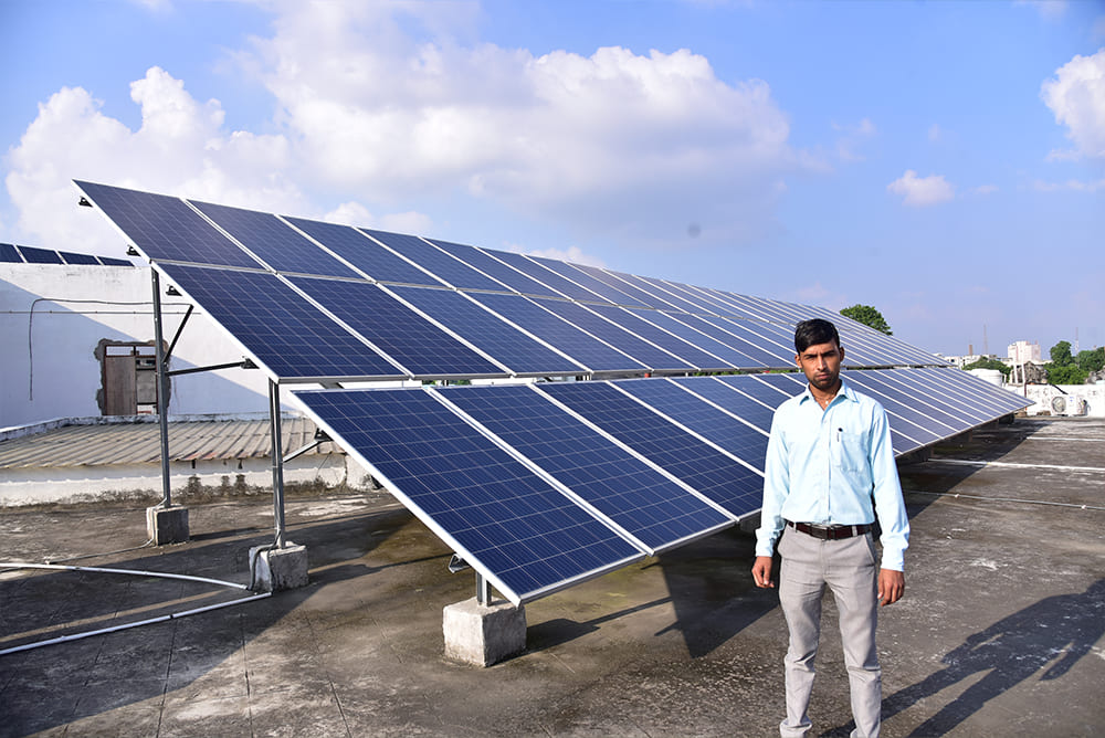 Solar panel installation at Export House in Chennai by Rich Phytocare, ensuring energy efficiency and sustainability.